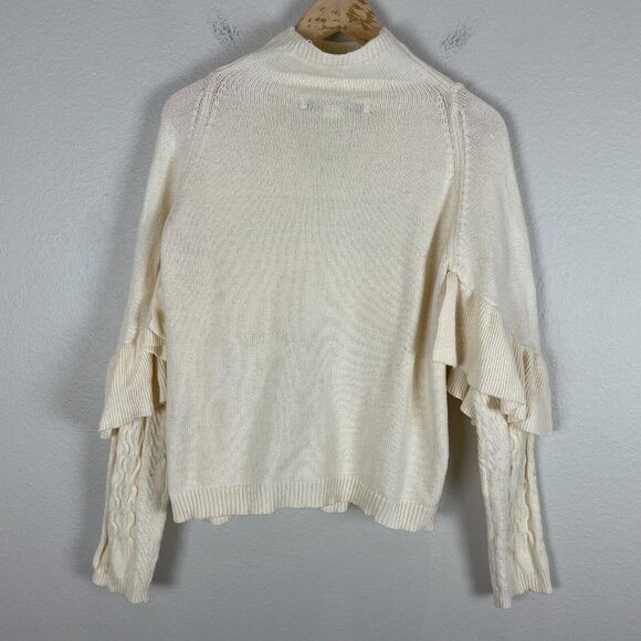 Project Naadam Womens Medium Sweater Ruffle Mock Neck Cream Cable Knit - Picture 8 of 12